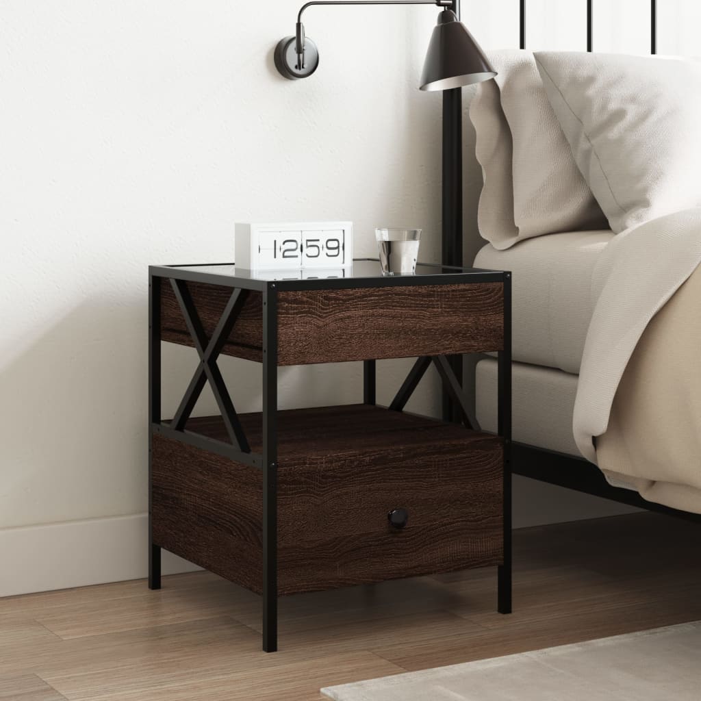 Table de chevet avec LED infini chêne marron 40x40x51 cm - XIOS