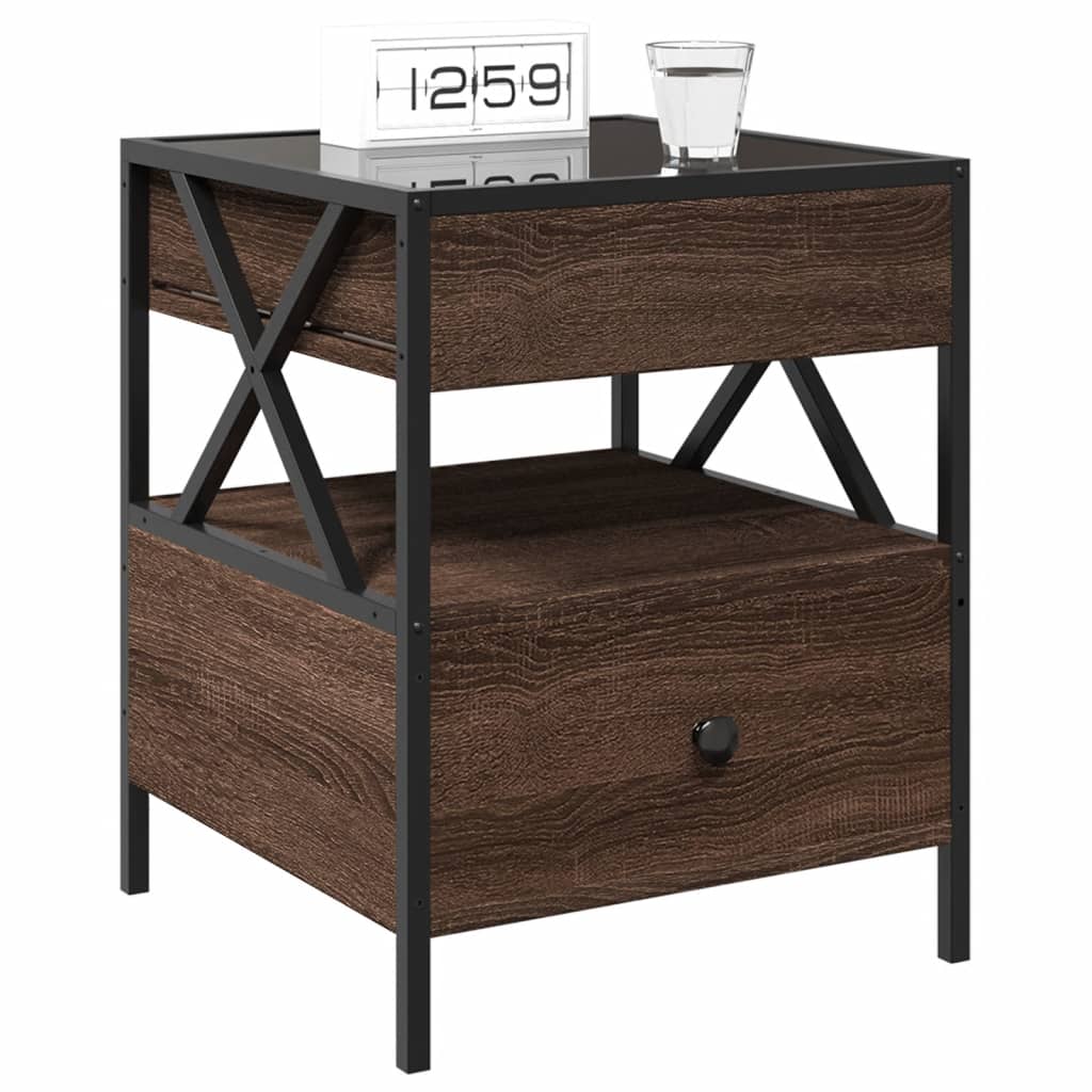 Table de chevet avec LED infini chêne marron 40x40x51 cm - XIOS