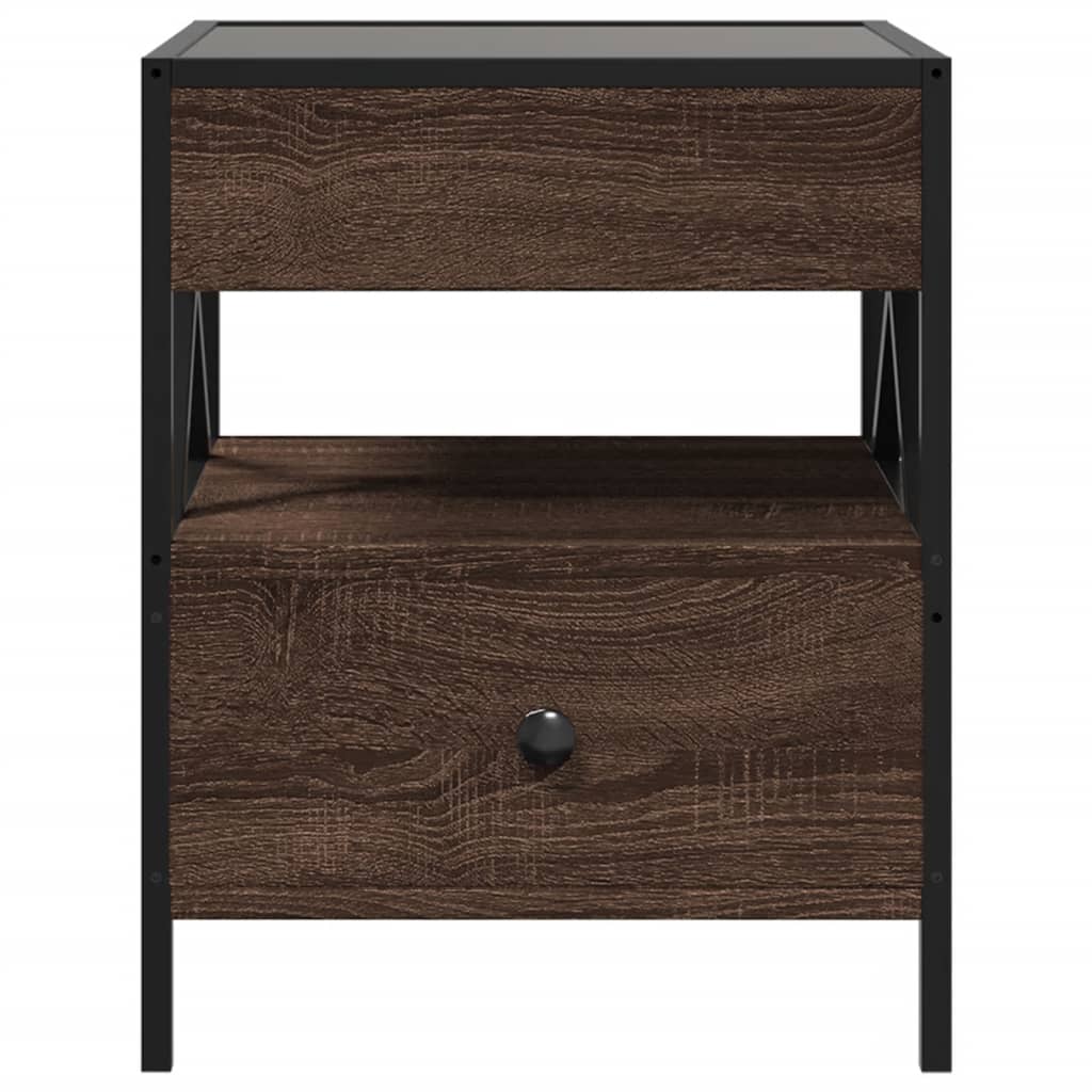 Table de chevet avec LED infini chêne marron 40x40x51 cm - XIOS