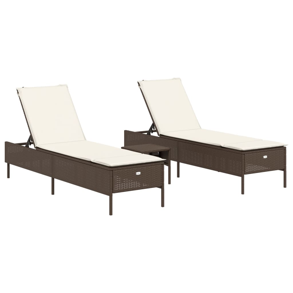 Ensemble de chaises longues et coussins 3 pcs marron poly rotin Bains de soleil vidaXL