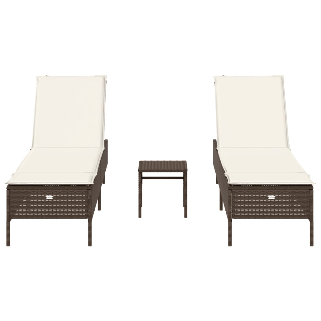 Ensemble de chaises longues et coussins 3 pcs marron poly rotin Bains de soleil vidaXL