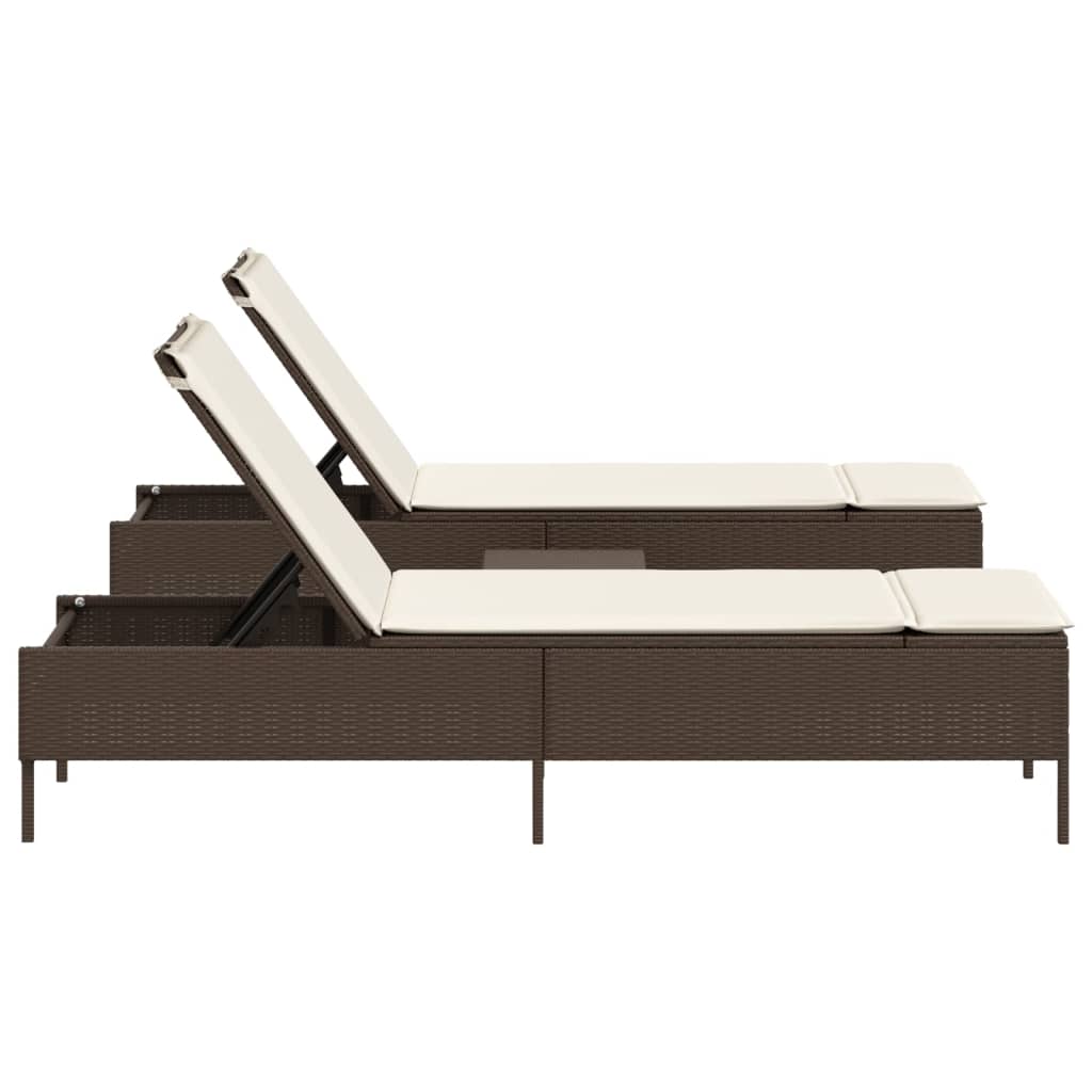 Ensemble de chaises longues et coussins 3 pcs marron poly rotin Bains de soleil vidaXL