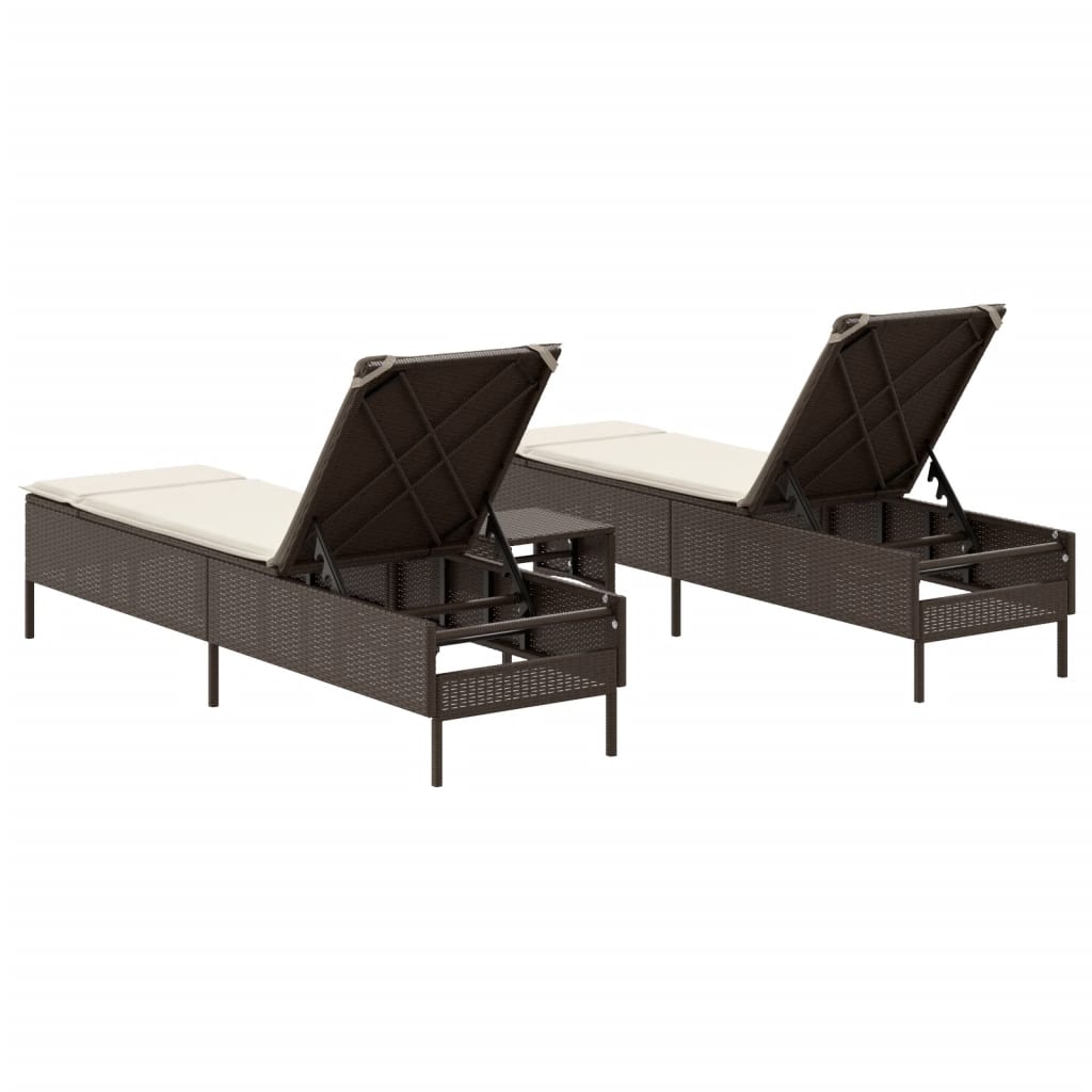 Ensemble de chaises longues et coussins 3 pcs marron poly rotin Bains de soleil vidaXL