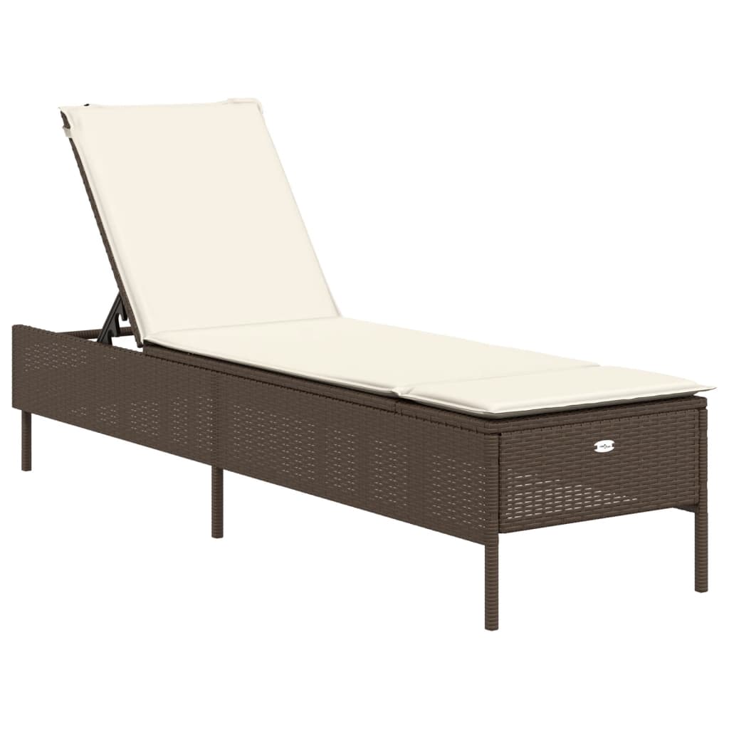 Ensemble de chaises longues et coussins 3 pcs marron poly rotin Bains de soleil vidaXL