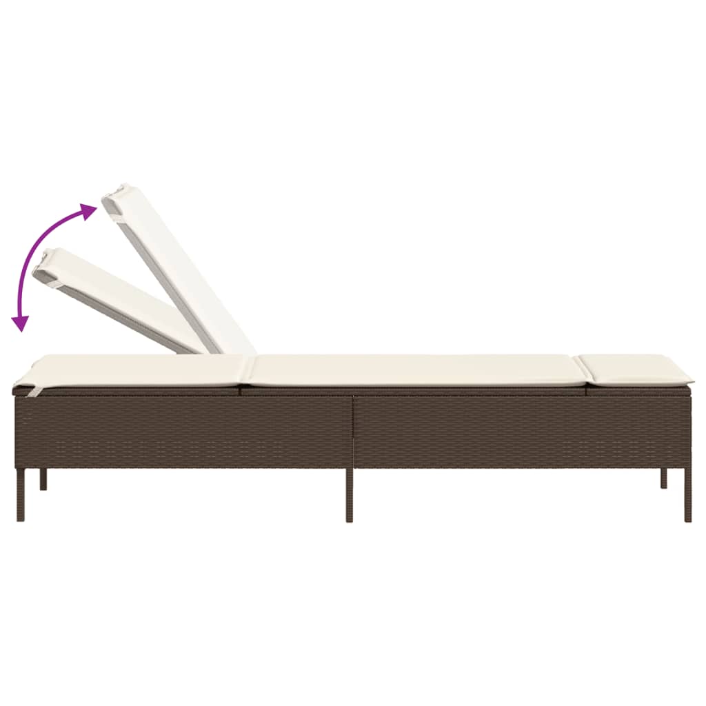 Ensemble de chaises longues et coussins 3 pcs marron poly rotin Bains de soleil vidaXL