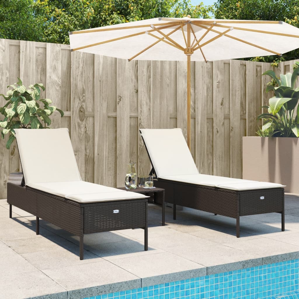 Ensemble de chaises longues et coussins 3 pcs marron poly rotin Bains de soleil vidaXL