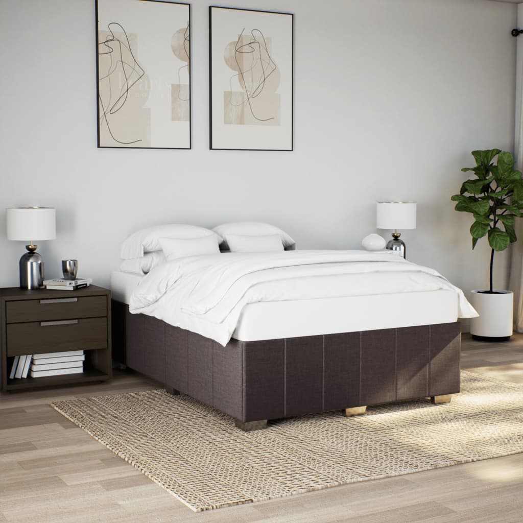 Cadre de lit sans matelas marron foncé 140x190 cm tissu - XIOS