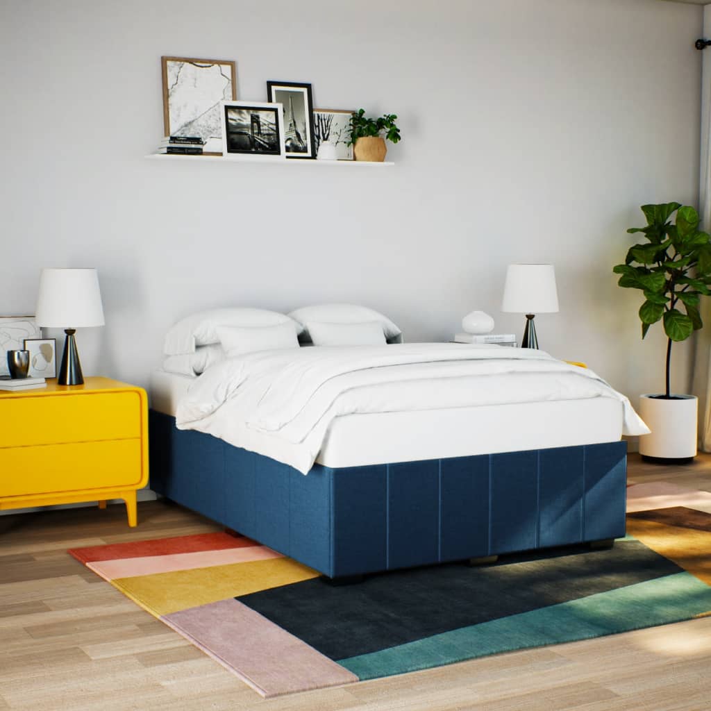 Cadre de lit sans matelas bleu 140x200 cm tissu - XIOS