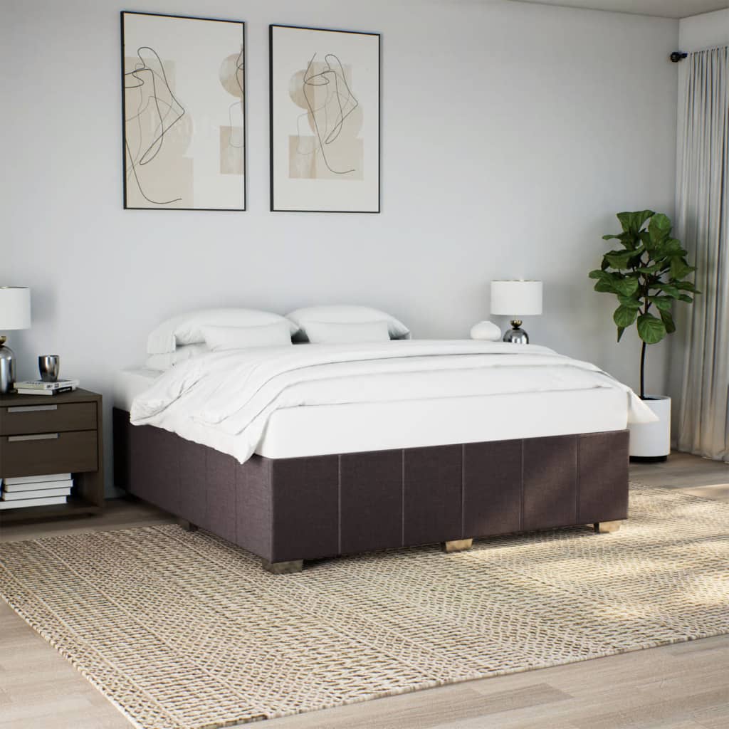 Cadre de lit sans matelas marron foncé 200x200 cm tissu - XIOS