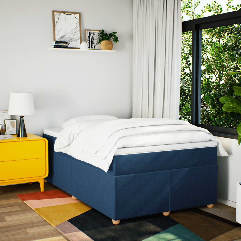 Sommier à lattes de lit avec matelas bleu 120x190 cm tissu - XIOS