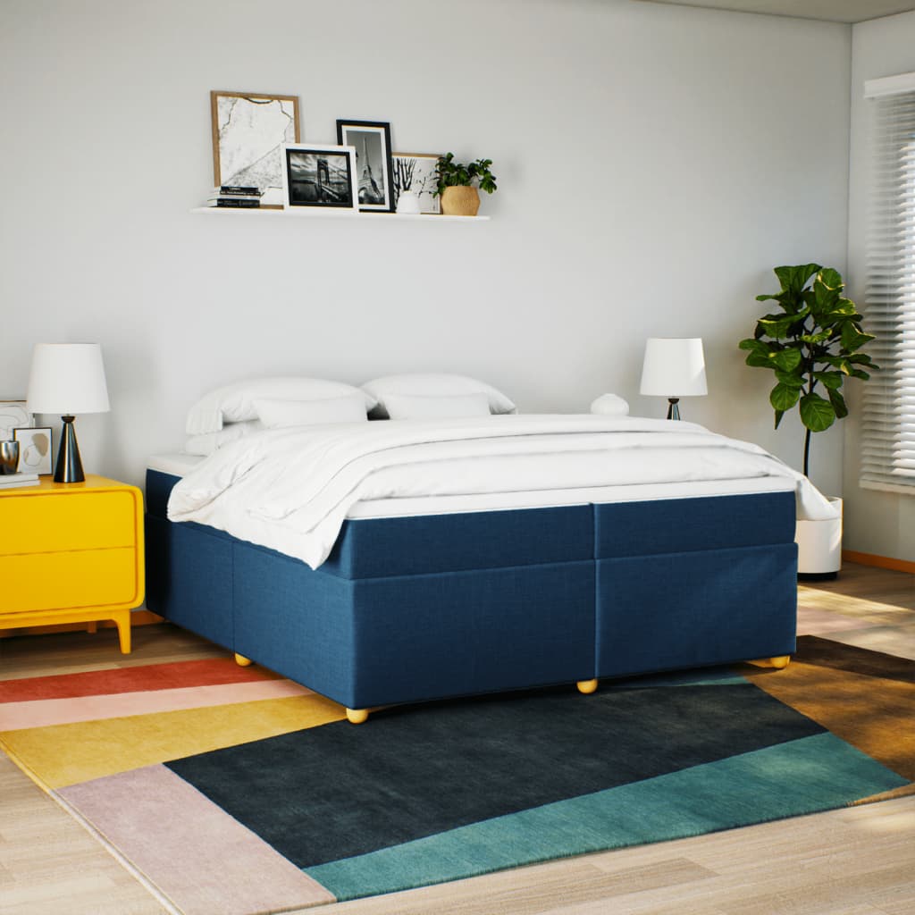 Sommier à lattes de lit avec matelas Bleu 200x200 cm Tissu - XIOS