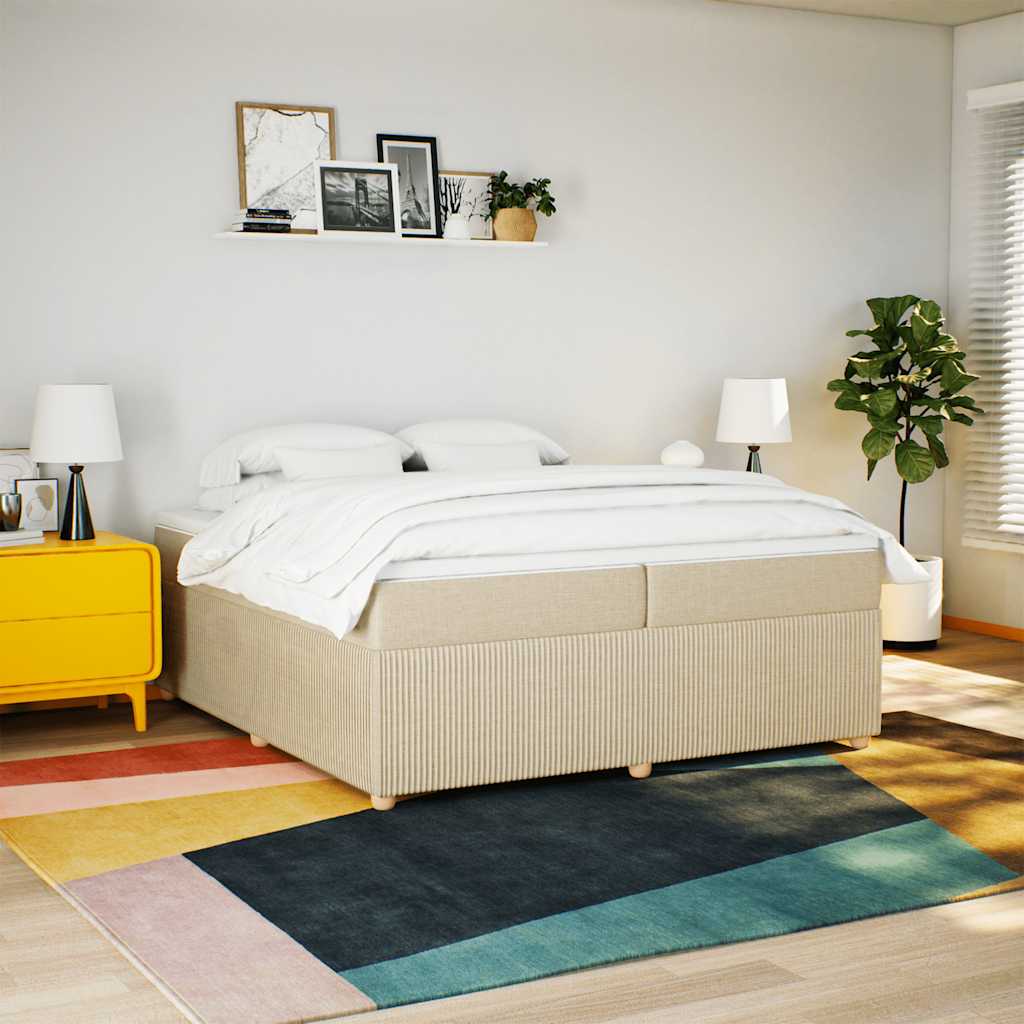 Sommier à lattes de lit avec matelas Crème 200x200 cm Tissu - XIOS