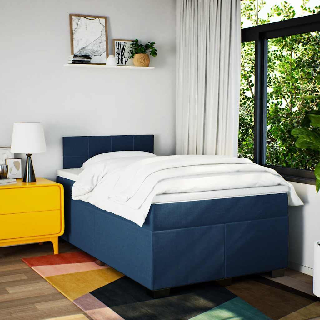 Sommier à lattes de lit avec matelas bleu 120x190 cm tissu - XIOS