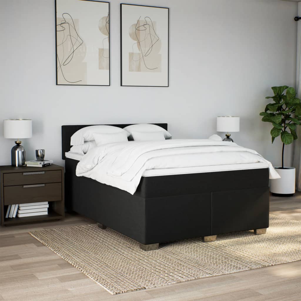 Sommier à lattes de lit avec matelas Noir 140x190 cm Tissu - XIOS