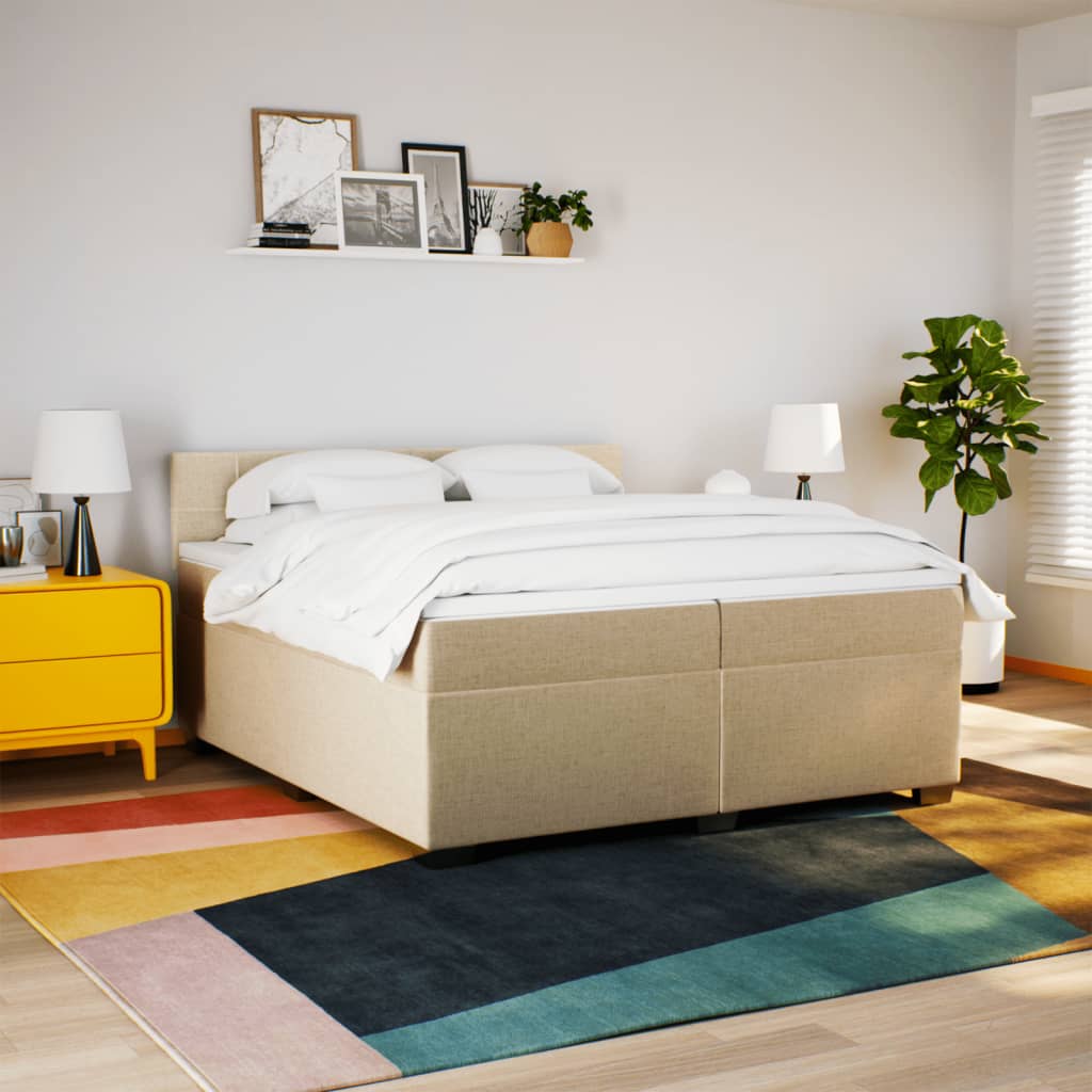 Sommier à lattes de lit avec matelas Crème 200x200 cm Tissu - XIOS
