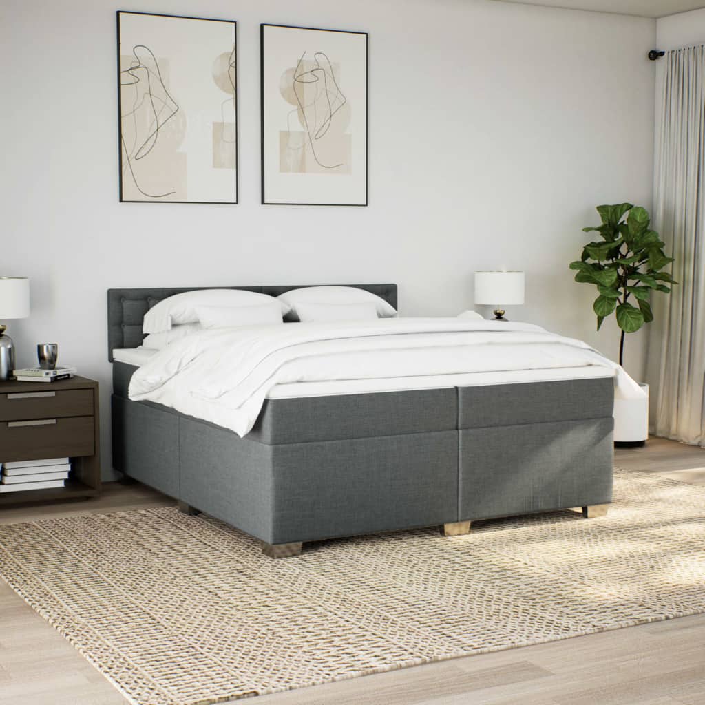 Sommier à lattes de lit avec matelas Gris foncé 200x200cm Tissu - XIOS