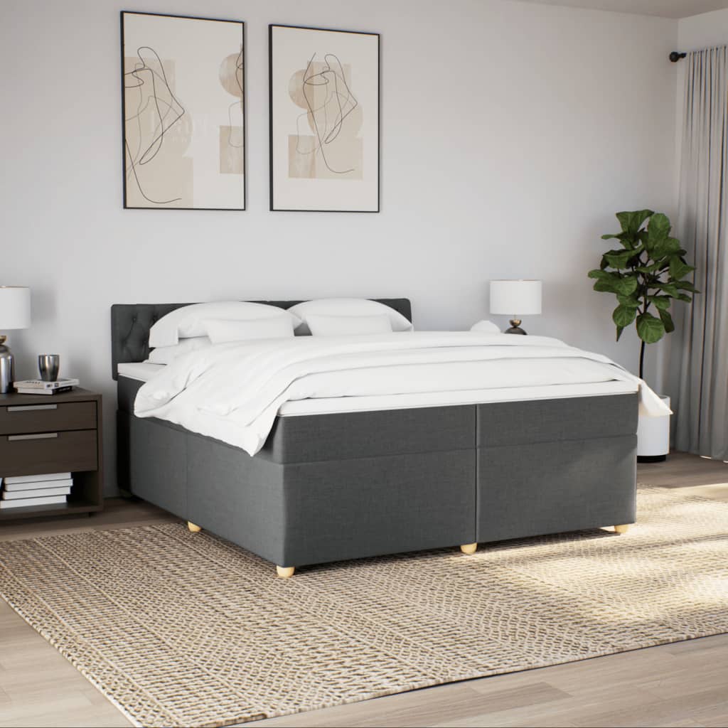 Sommier à lattes de lit avec matelas Gris foncé 200x200cm Tissu - XIOS
