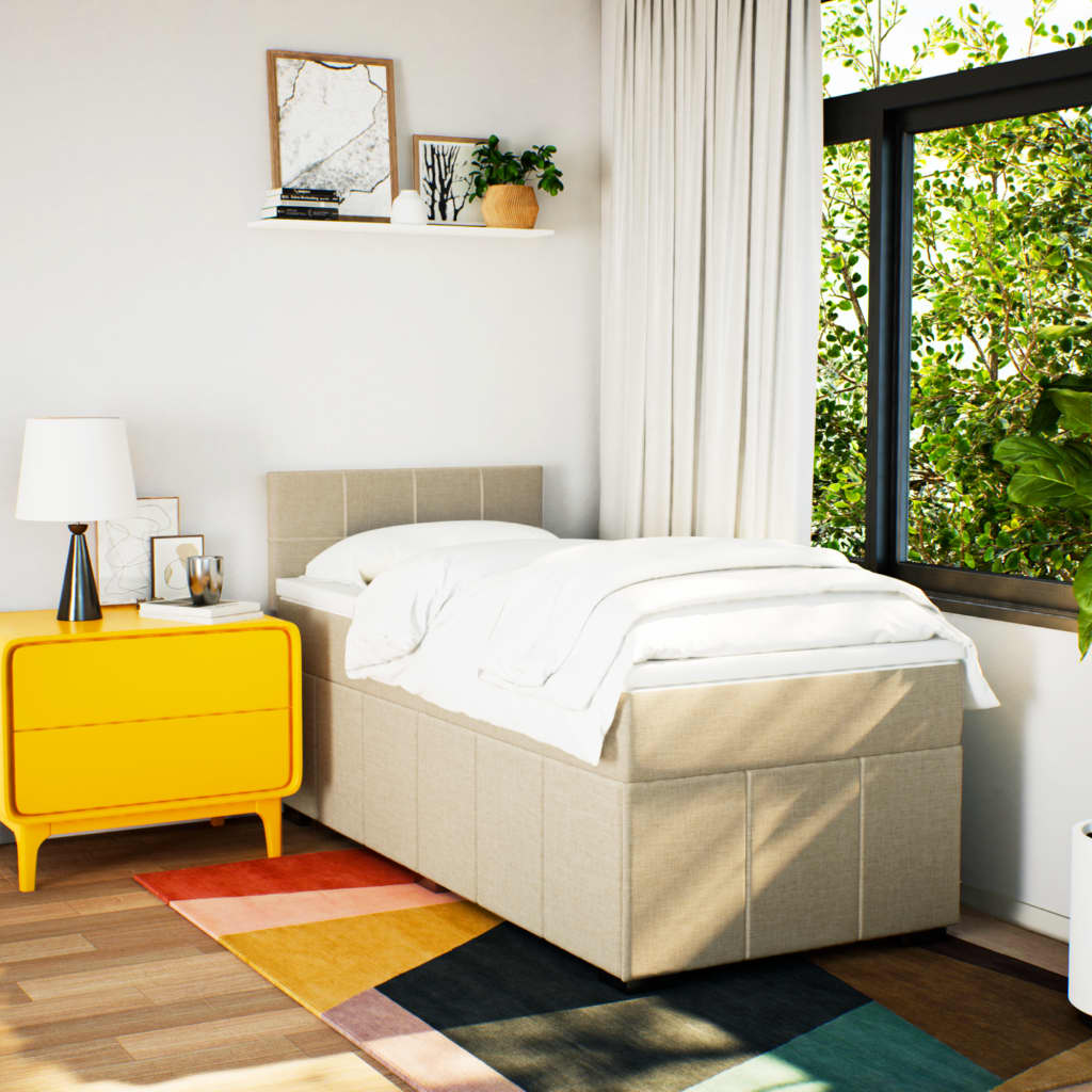 Sommier à lattes de lit avec matelas Crème 100x200 cm Tissu Lits & cadres de lit vidaXL   