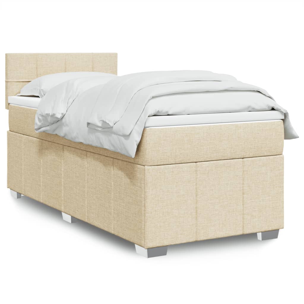 Sommier à lattes de lit avec matelas Crème 100x200 cm Tissu Lits & cadres de lit vidaXL   