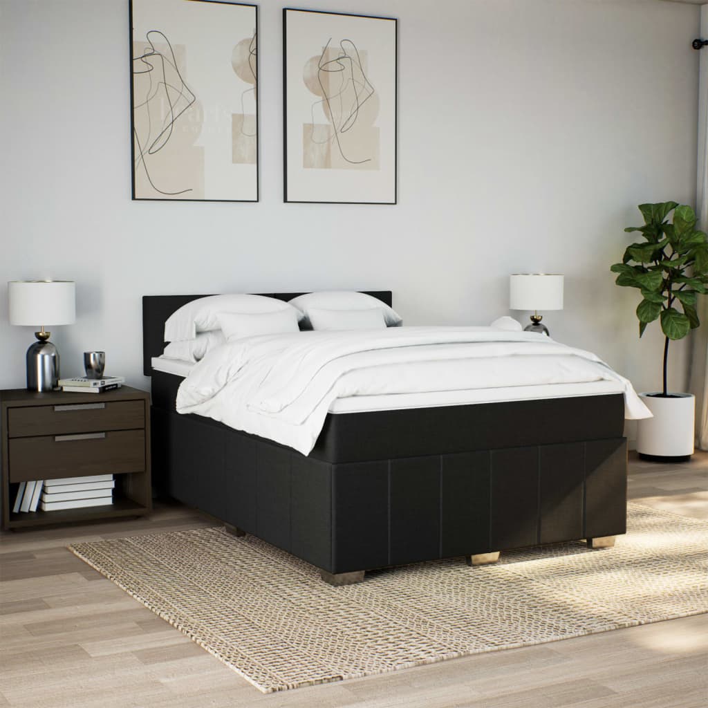 Sommier à lattes de lit avec matelas Noir 140x200 cm Tissu Lits & cadres de lit vidaXL