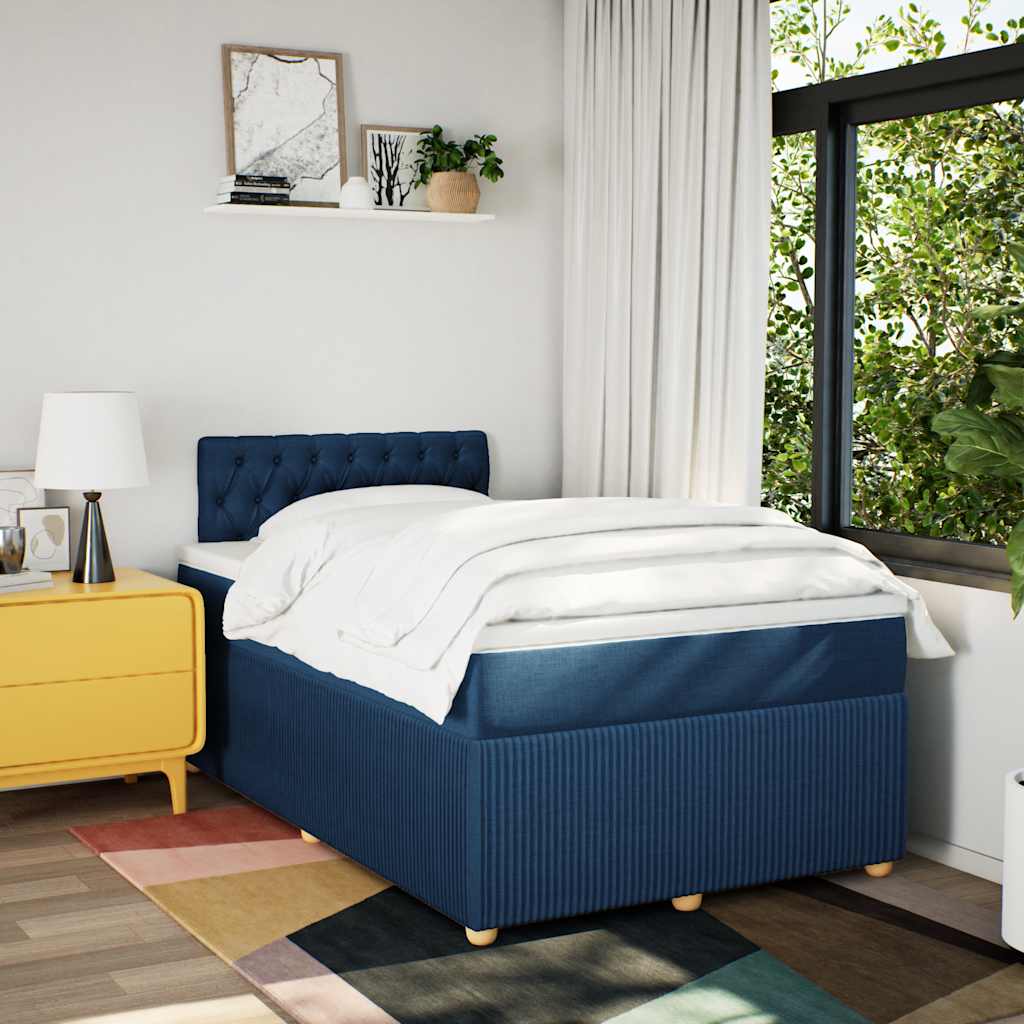 Sommier à lattes de lit avec matelas bleu 120x190 cm tissu - XIOS