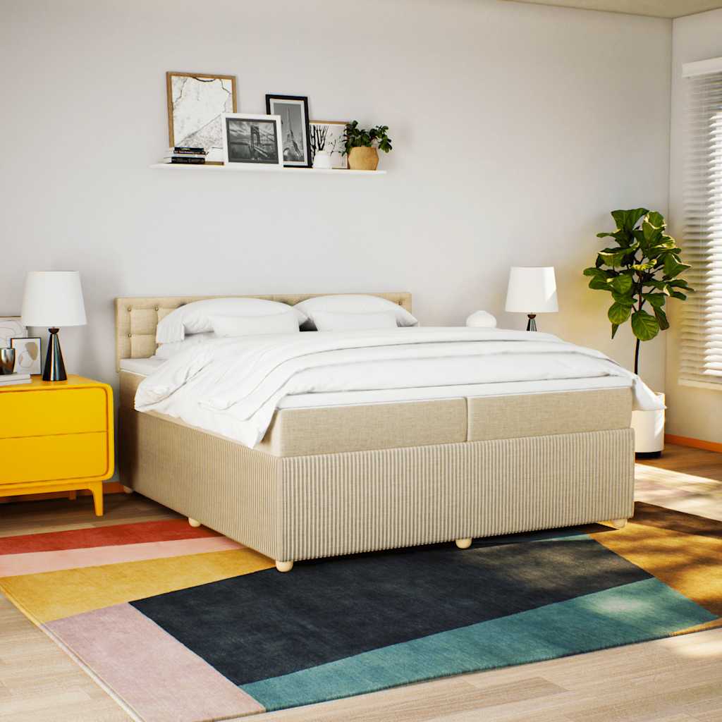 Sommier à lattes de lit avec matelas Crème 200x200 cm Tissu - XIOS