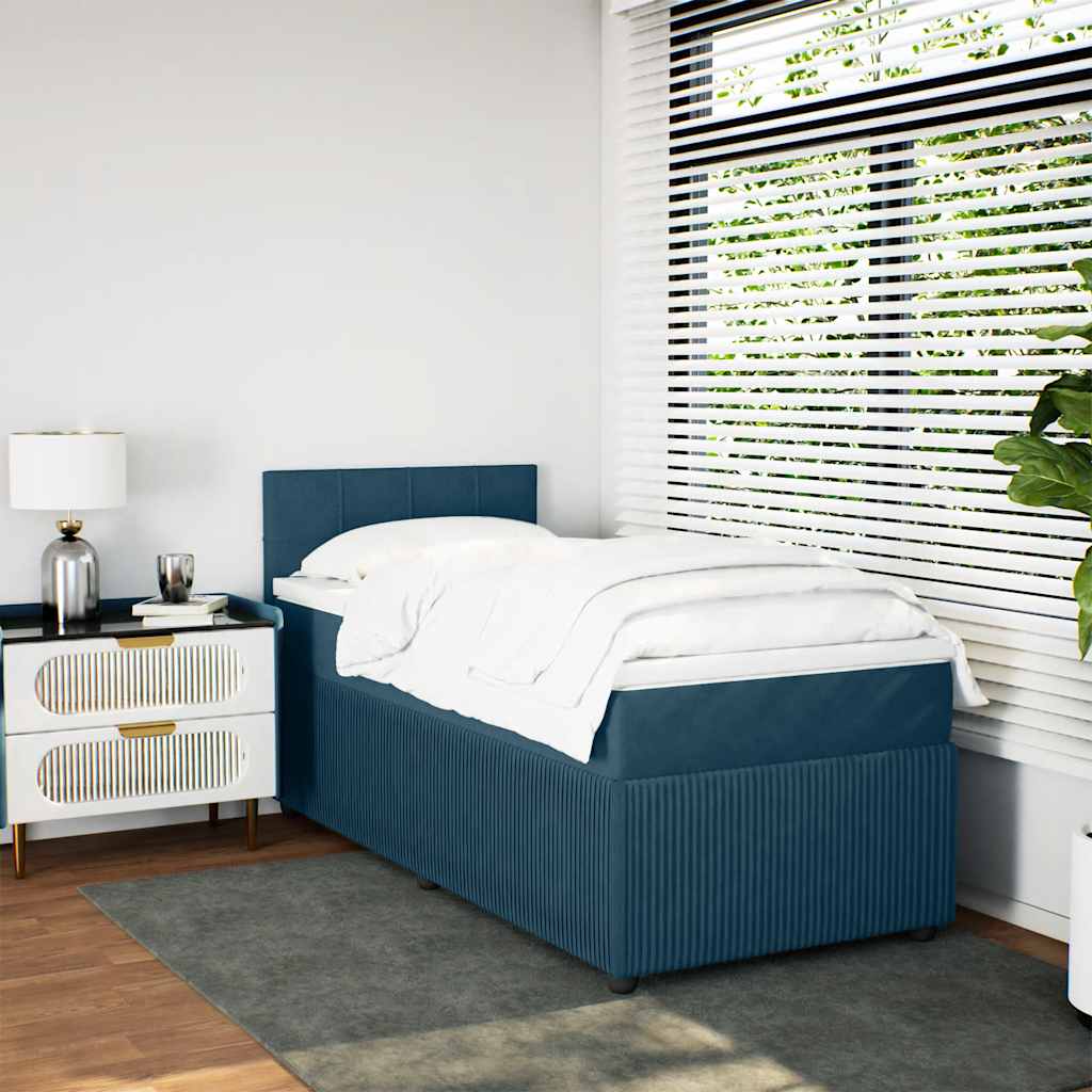 Sommier à lattes de lit avec matelas bleu 90x190 cm velours - XIOS