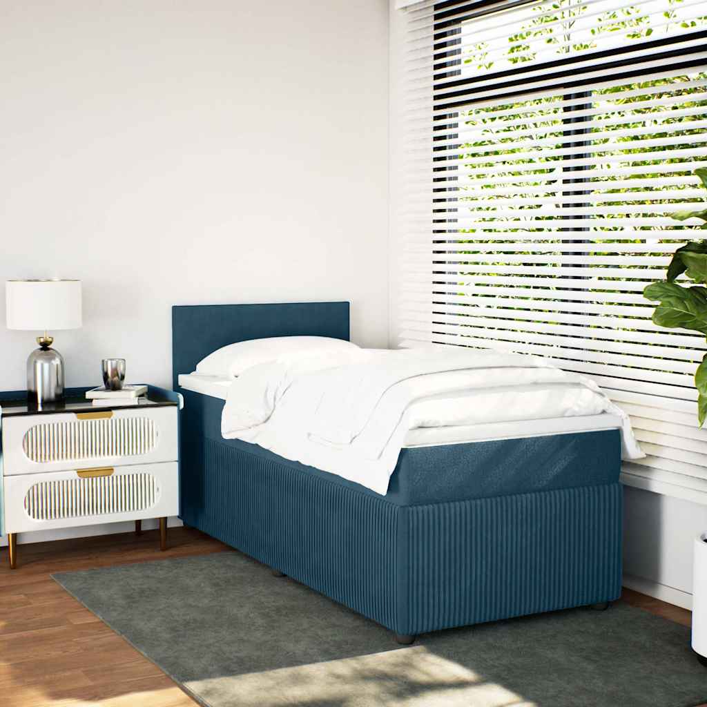 Sommier à lattes de lit avec matelas bleu 90x200 cm velours
