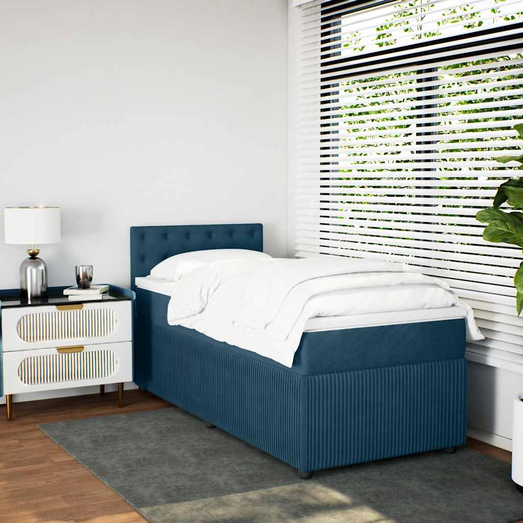 Sommier à lattes de lit avec matelas bleu 90x200 cm velours - XIOS