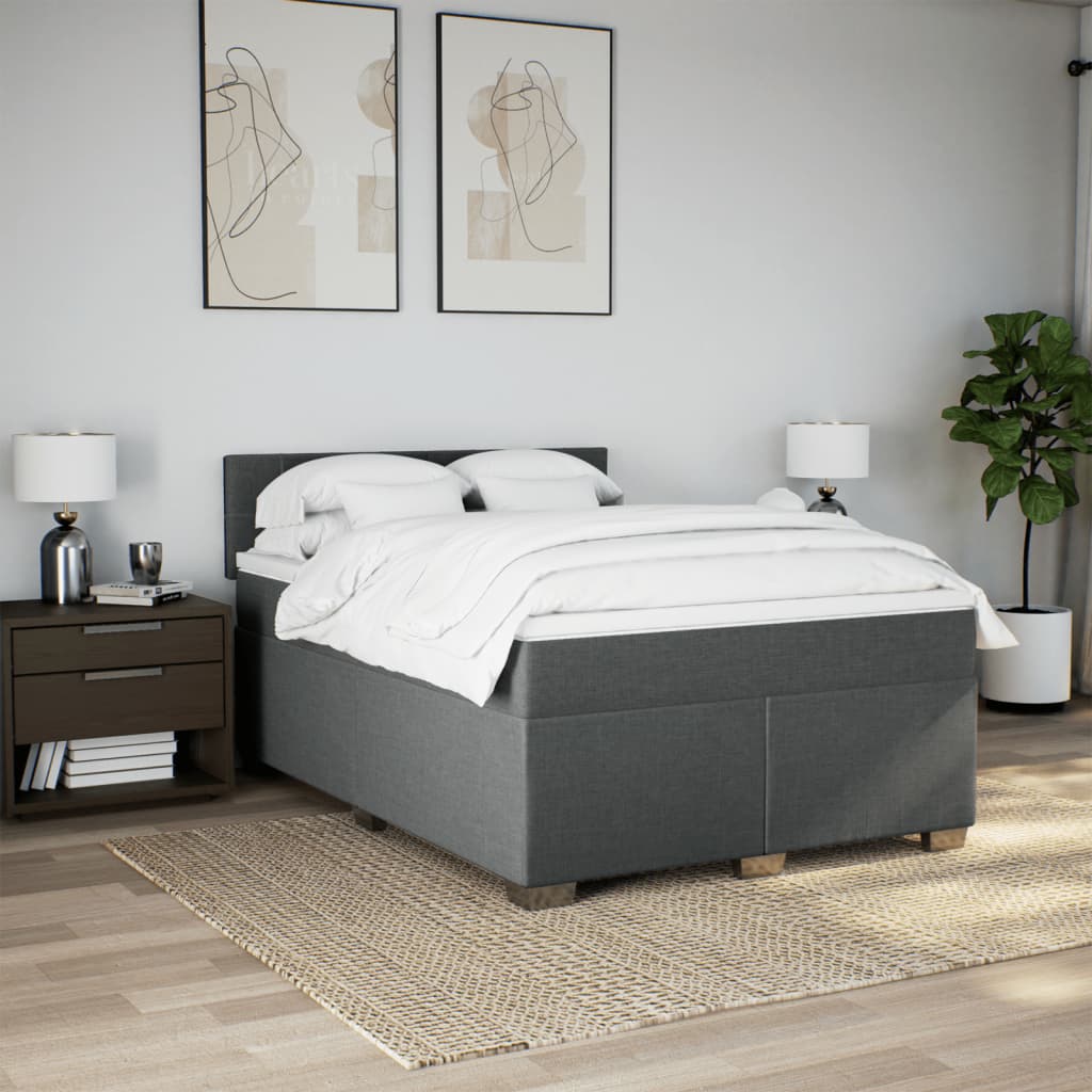 Sommier à lattes de lit avec matelas Gris foncé 140x190cm Tissu - XIOS
