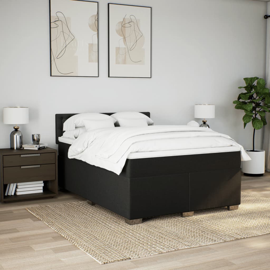 Sommier à lattes de lit avec matelas Noir 140x200 cm Tissu - XIOS