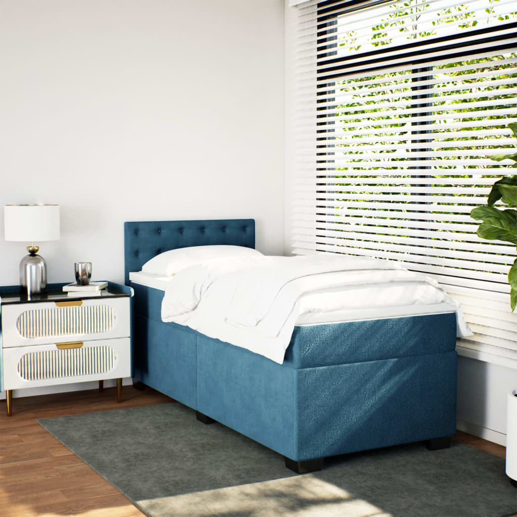 Sommier à lattes de lit avec matelas bleu 90x200 cm velours - XIOS