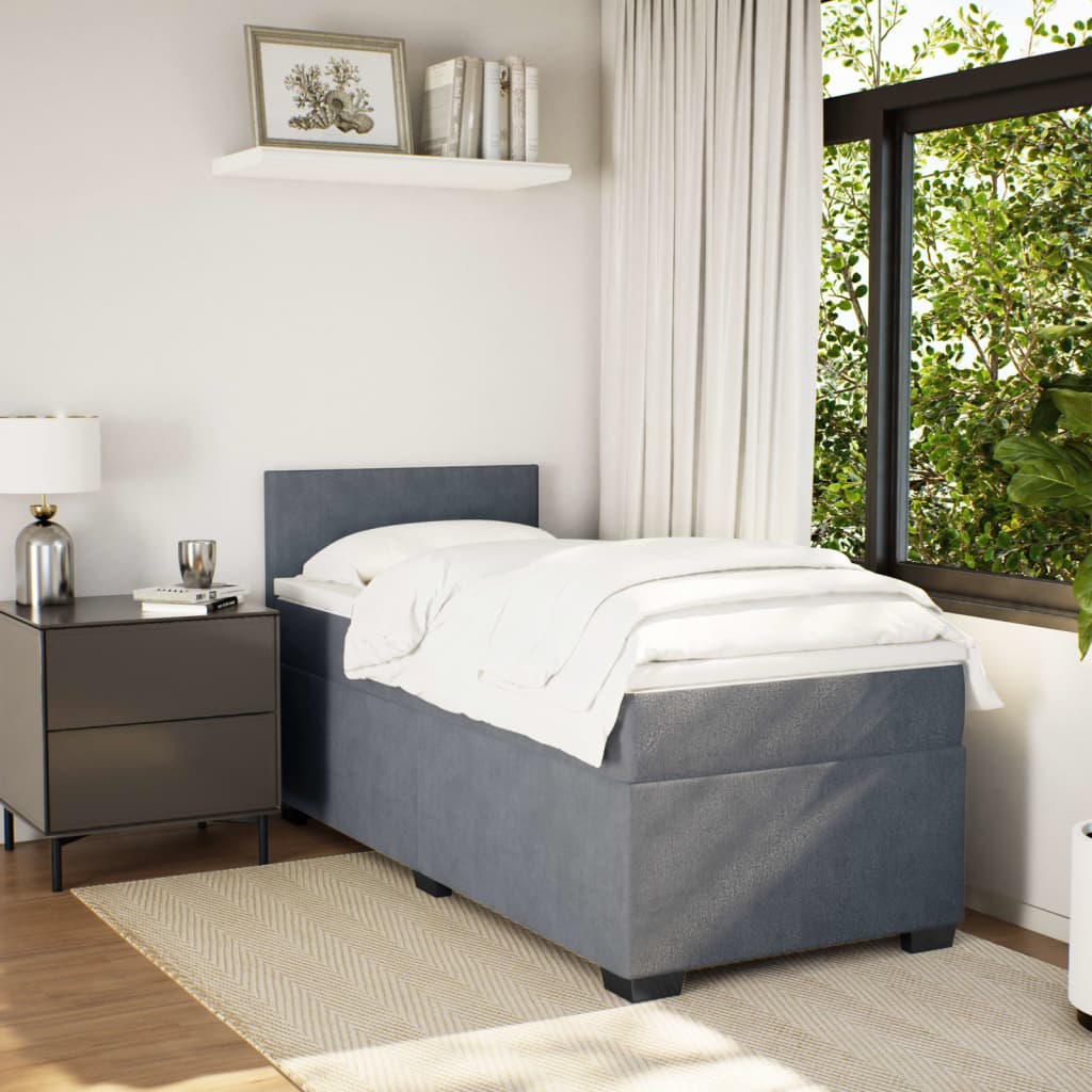 Sommier à lattes de lit avec matelas gris foncé 90x190 cm simple velours - XIOS