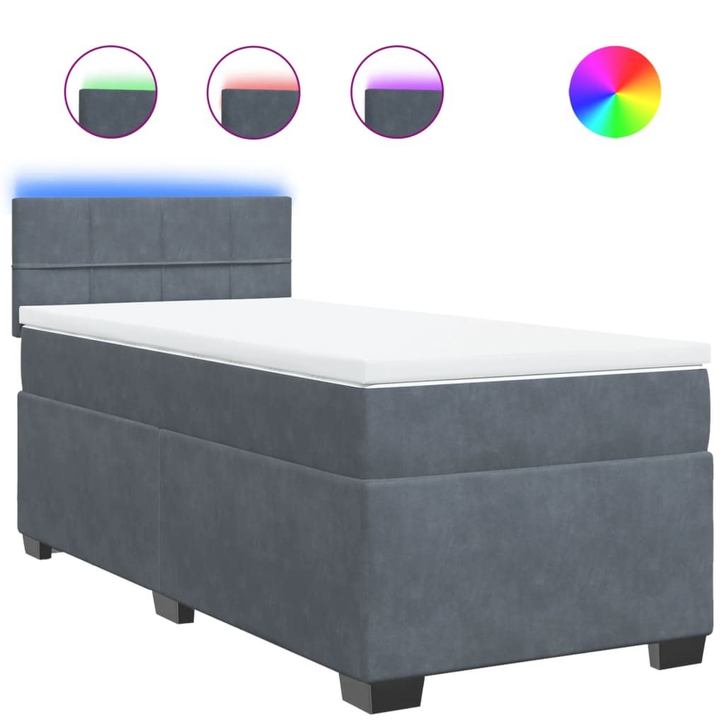 Sommier à lattes de lit avec matelas gris foncé 90x190 cm simple velours - XIOS