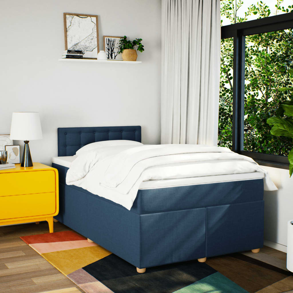 Sommier à lattes de lit avec matelas bleu 120x190 cm tissu - XIOS
