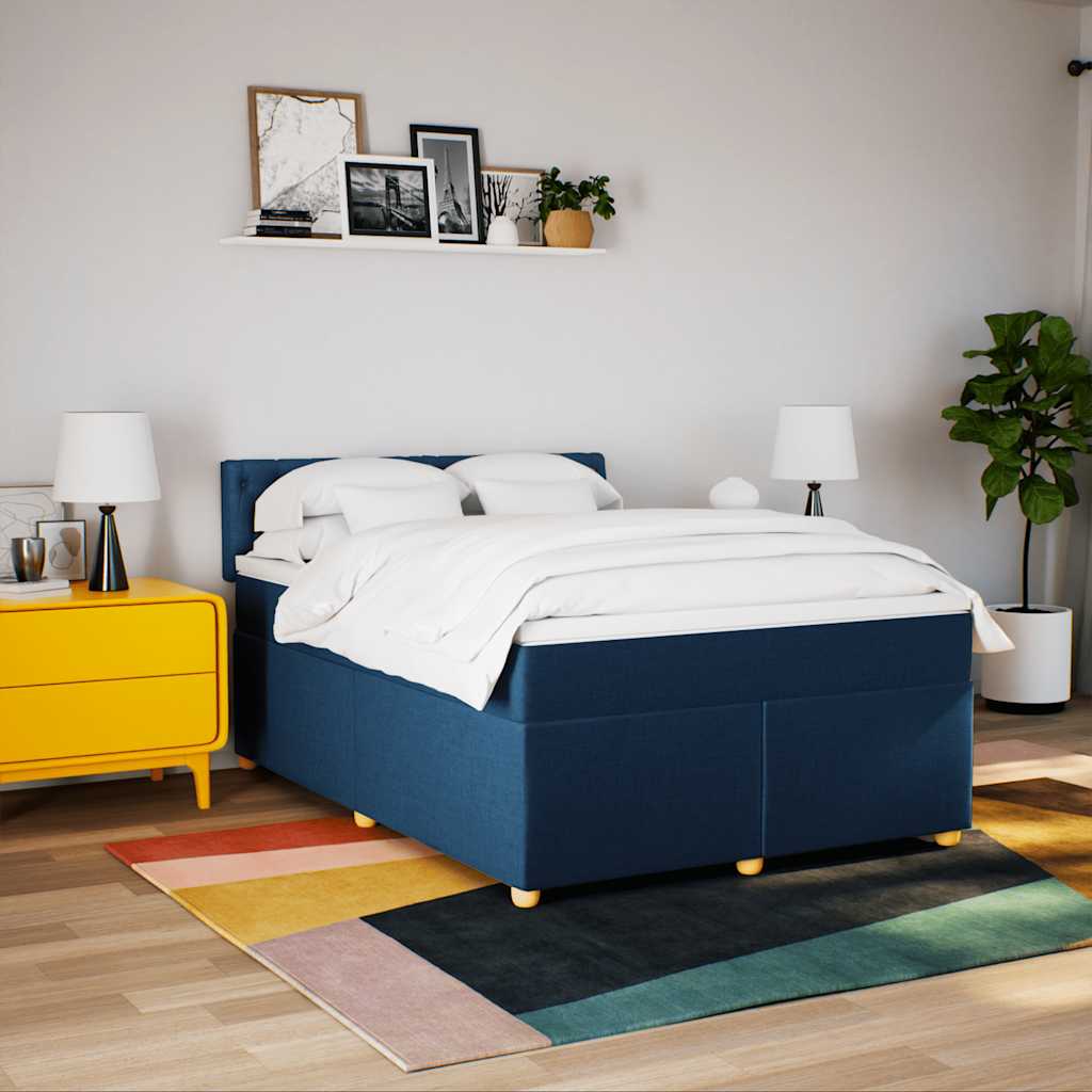 Sommier à lattes de lit avec matelas Bleu 140x190 cm Tissu - XIOS