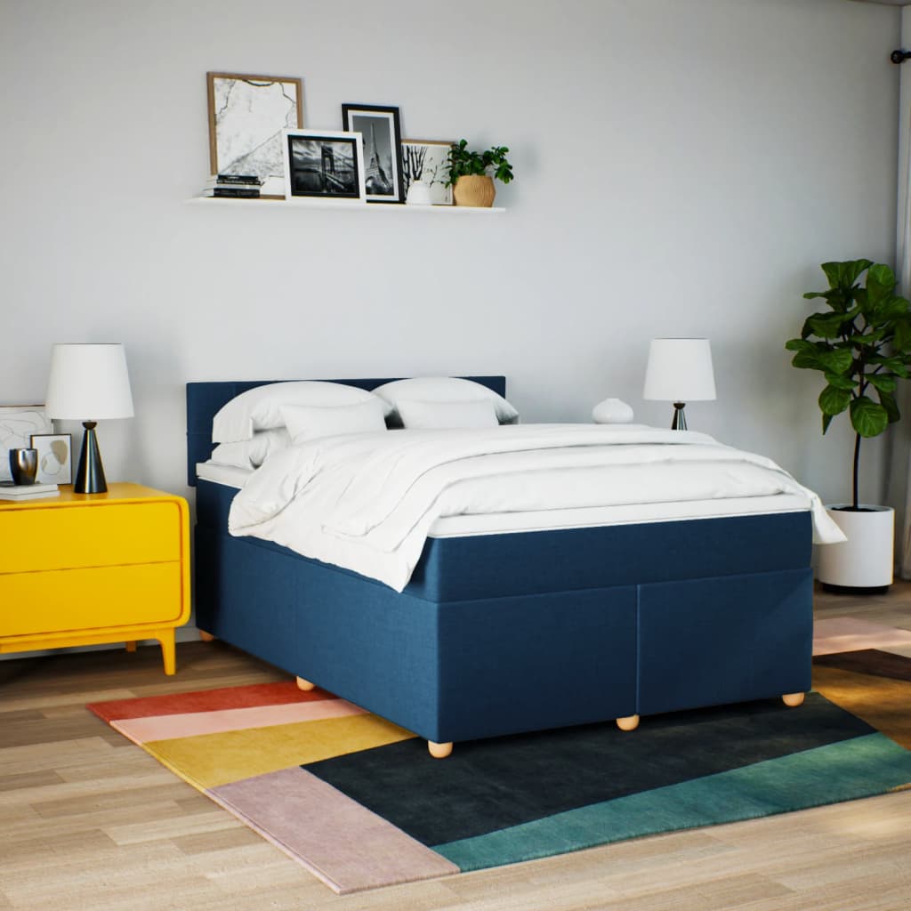 Sommier à lattes de lit avec matelas Bleu 140x200 cm Tissu - XIOS