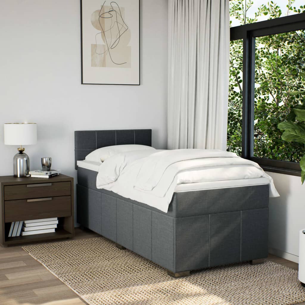 Sommier à lattes de lit avec matelas Gris foncé 100x200cm Tissu Lits & cadres de lit vidaXL