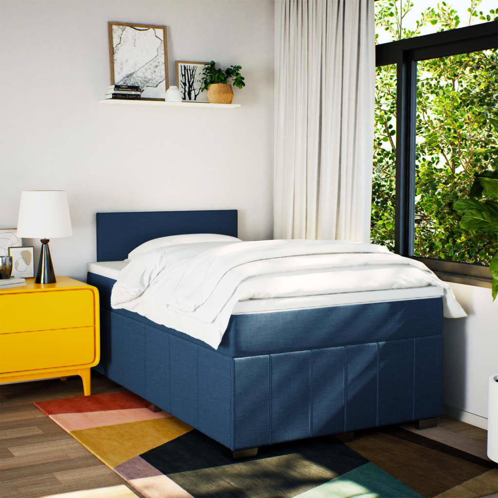 Sommier à lattes de lit avec matelas bleu 120x190 cm tissu - XIOS