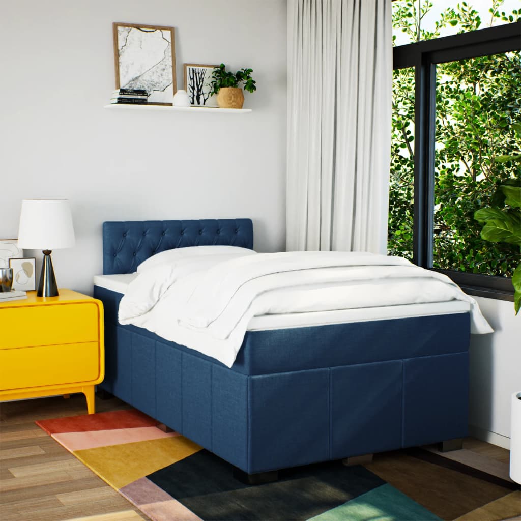 Sommier à lattes de lit avec matelas bleu 120x190 cm tissu - XIOS