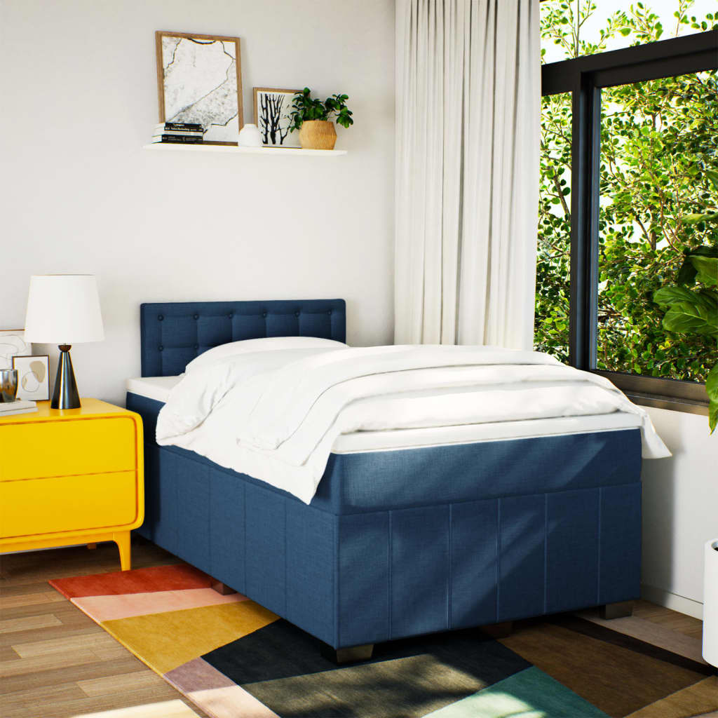 Sommier à lattes de lit avec matelas bleu 120x190 cm tissu - XIOS