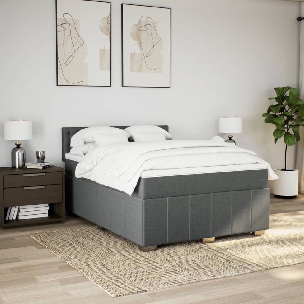 Sommier à lattes de lit avec matelas Gris foncé 140x190cm Tissu - XIOS