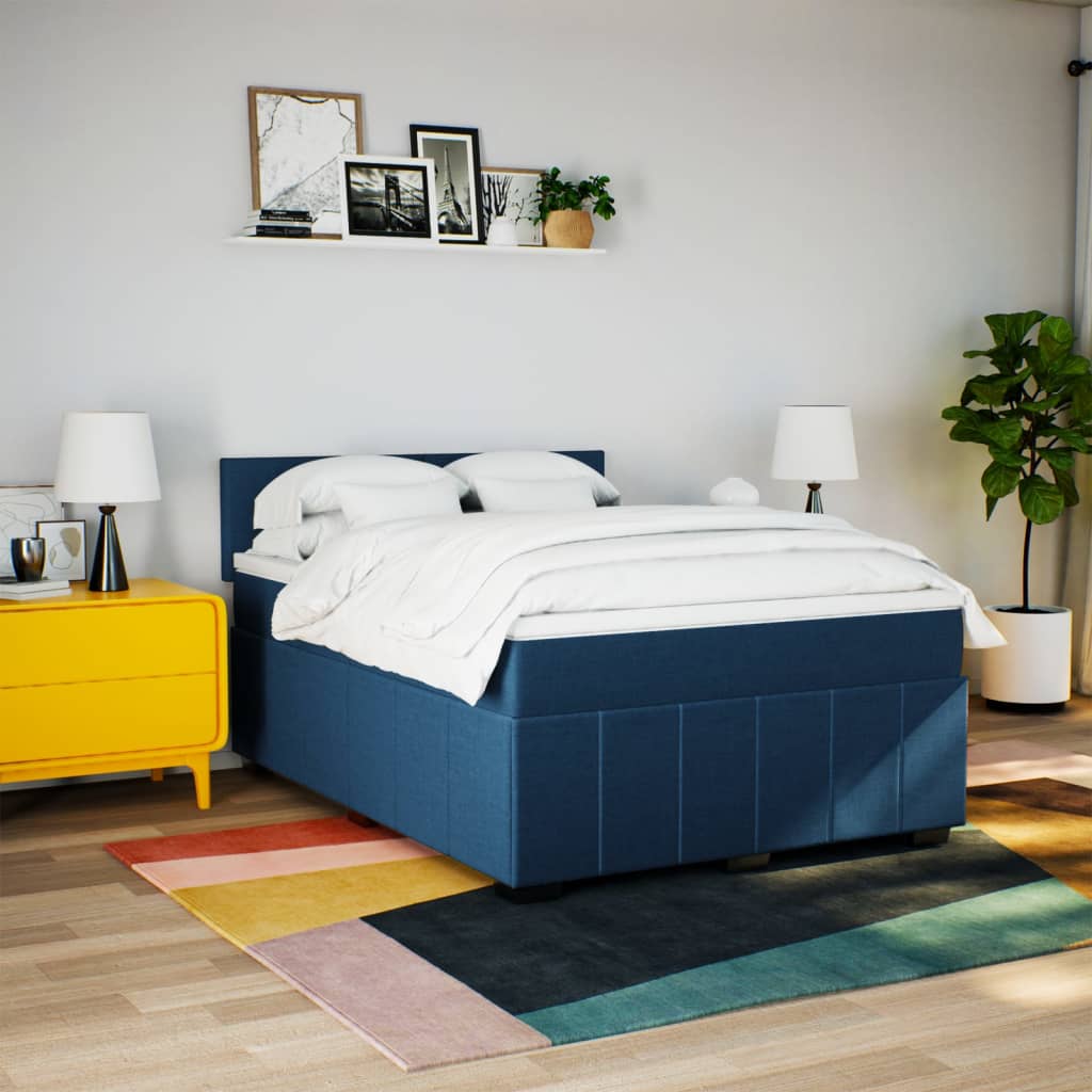 Sommier à lattes de lit avec matelas Bleu 140x200 cm Tissu - XIOS