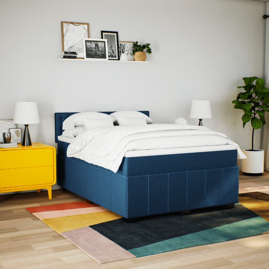 Sommier à lattes de lit avec matelas Bleu 140x200 cm Tissu - XIOS