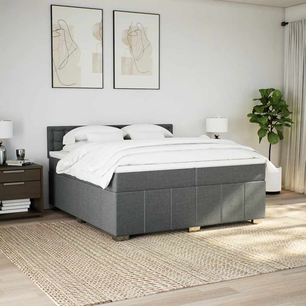 Sommier à lattes de lit avec matelas Gris foncé 200x200cm Tissu - XIOS