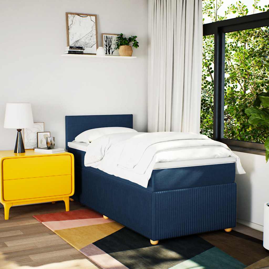 Sommier à lattes de lit avec matelas Bleu 100x200 cm Tissu - XIOS