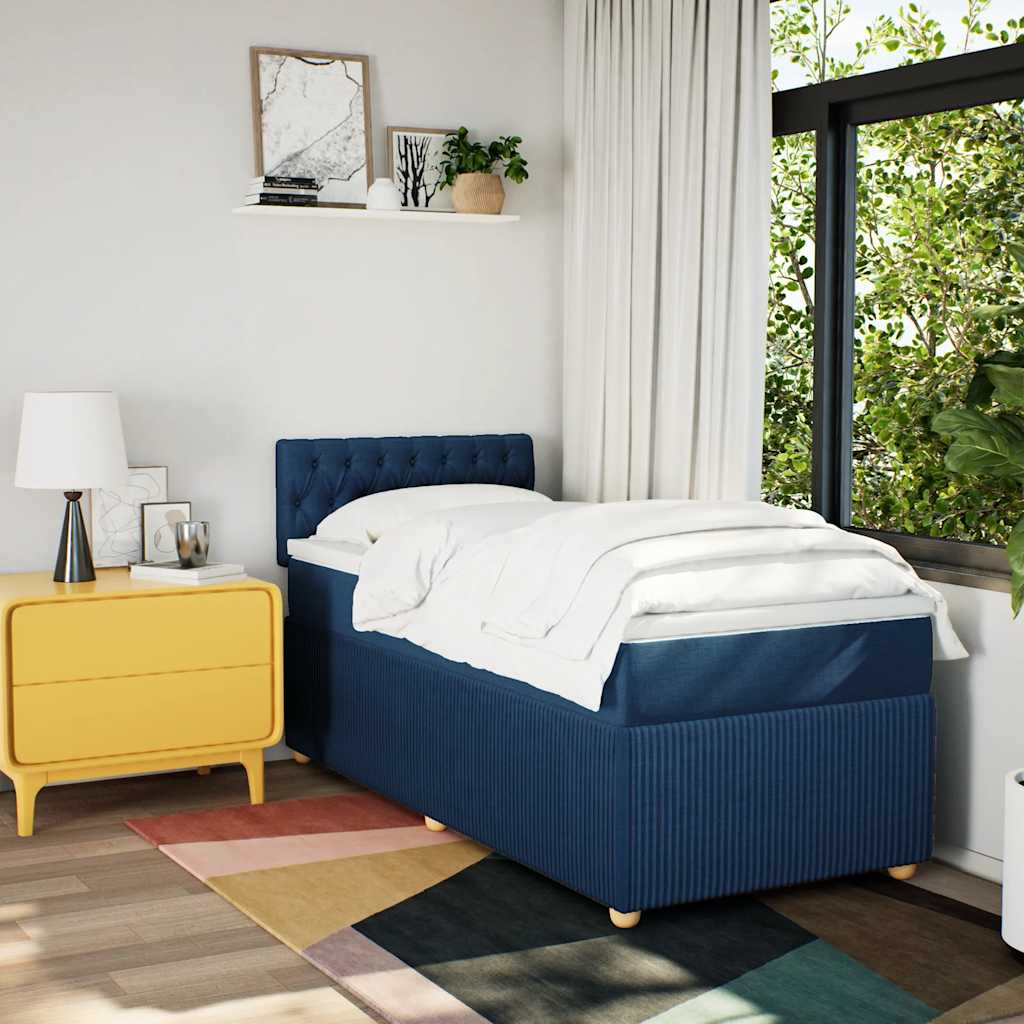 Sommier à lattes de lit avec matelas Bleu 100x200 cm Tissu - XIOS