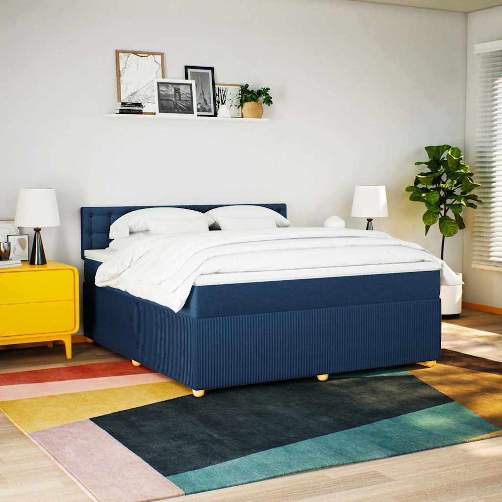 Sommier à lattes de lit avec matelas Bleu 180x200 cm Tissu