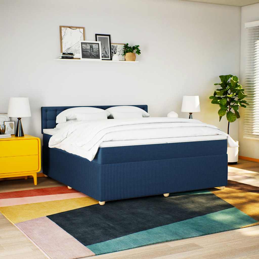 Sommier à lattes de lit avec matelas Bleu 200x200 cm Tissu - XIOS