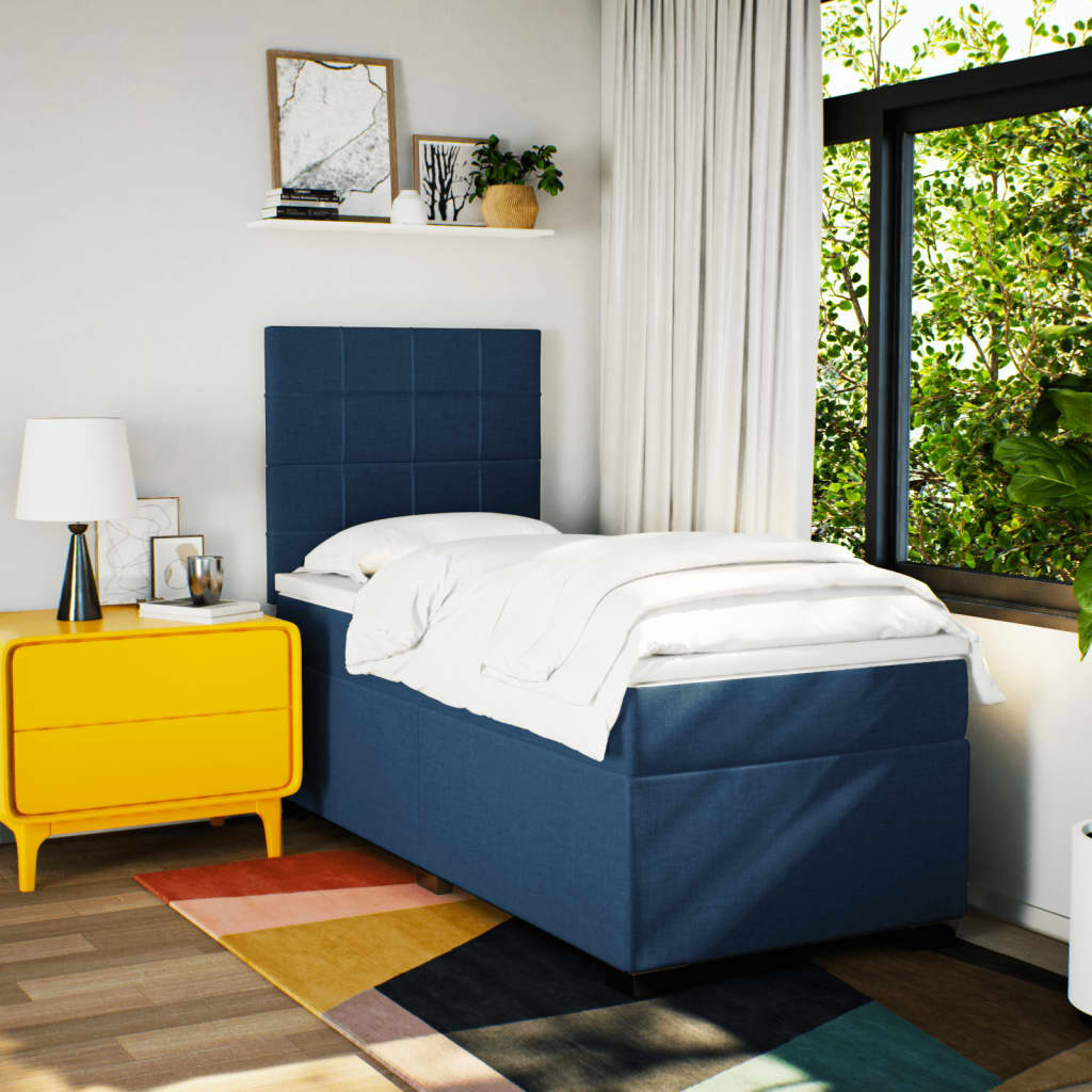 Sommier à lattes de lit avec matelas Bleu 100x200 cm Tissu - XIOS